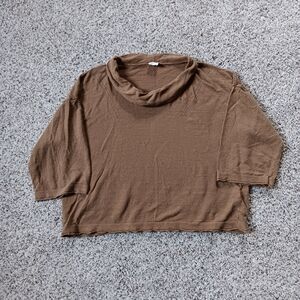 Poetry Brown Knit Short Sleeve Turtleneck Mock Linen Blend Shirt Size 8 Medium